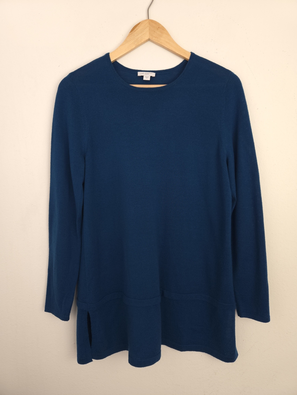 J Jill 100% Merino Wool Washable Tunic Sweater Womens Medium M Teal Blue Knit